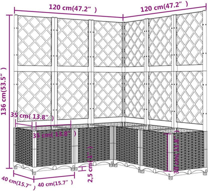 Garden planter with trellis black 120 x 40 x 136 cm made of PP for outdoor with integrated trellis for climbing plants terrace with large capacity, material - QUORE