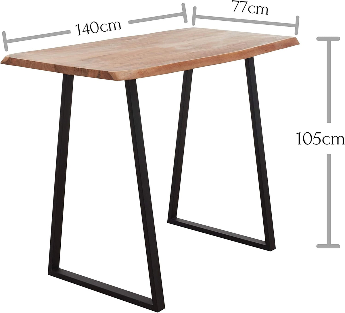 GOA natuurlijke bartafel, boomrand, massief hout, acacia, industriële stijl, hoge tafel voor keuken, woon- en eetkamer, 140 x 105 x 77 cm (b x h x d)