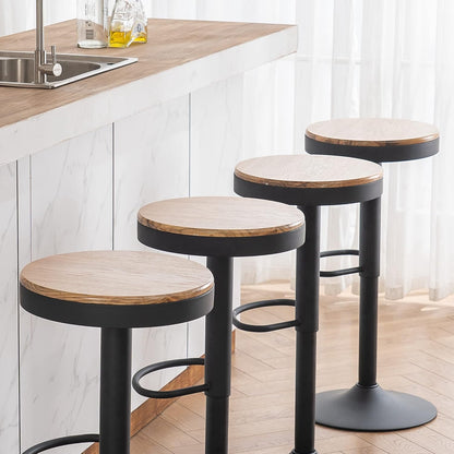 Kidol & Shellder barkrukken houten zitting, set van 2,360° draaibare krukken, verstelbare barkrukken bar hoogte, vintage industrieel, zwart