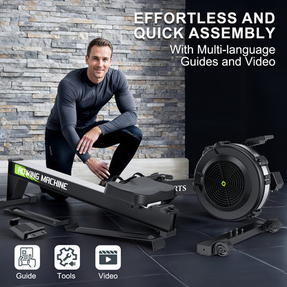 Roeimachine – Roeitrainer – Roeiapparaat – Fitness Roeimachine – Air Resistance Rowing Machine – 10 Weerstandsniveaus – Draadloos Smart Display – Inklapbaar – Max 160 kg Belastbaar