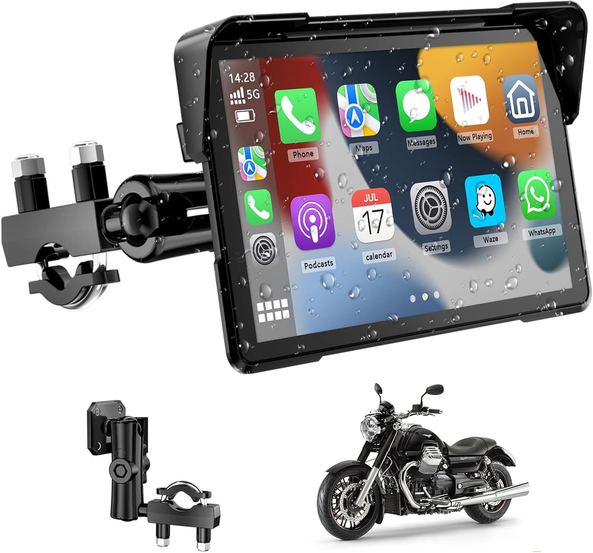 Motornavigatieapparaat voor motorfiets, met CarPlay en Android auto, 7 inch waterdicht, display van motorfietsen met bluetooth, motornavigatie, spraakassistent, magnetische houder