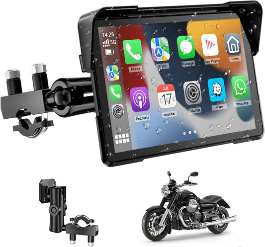 Motornavigatieapparaat voor motorfiets, met CarPlay en Android auto, 7 inch waterdicht, display van motorfietsen met bluetooth, motornavigatie, spraakassistent, magnetische houder