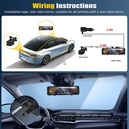 Spiegel Dashcam met Achteruitrijcamera – Dashcam, Autocamera, Spiegelcamera, Rijcamera – 10,88 Inch IPS-Touchscreen – 4K Voorcamera En 1080p Achtercamera