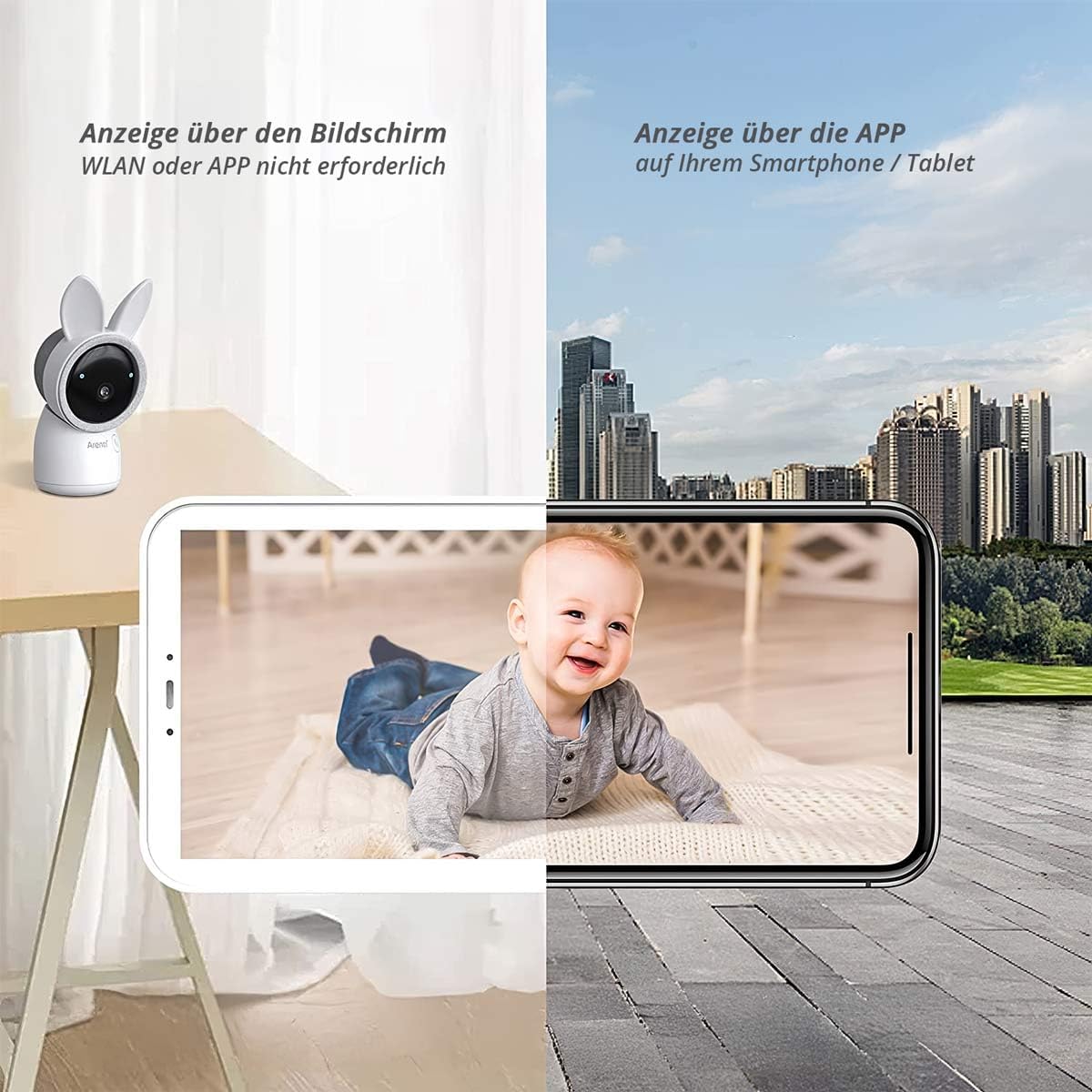 ARENTI AINanny A4 Kit Plus 4 MP video-babyfoon met 12,7 cm (5 inch) LCD-scherm, zwenk- en kantelfunctie met automatische tracking