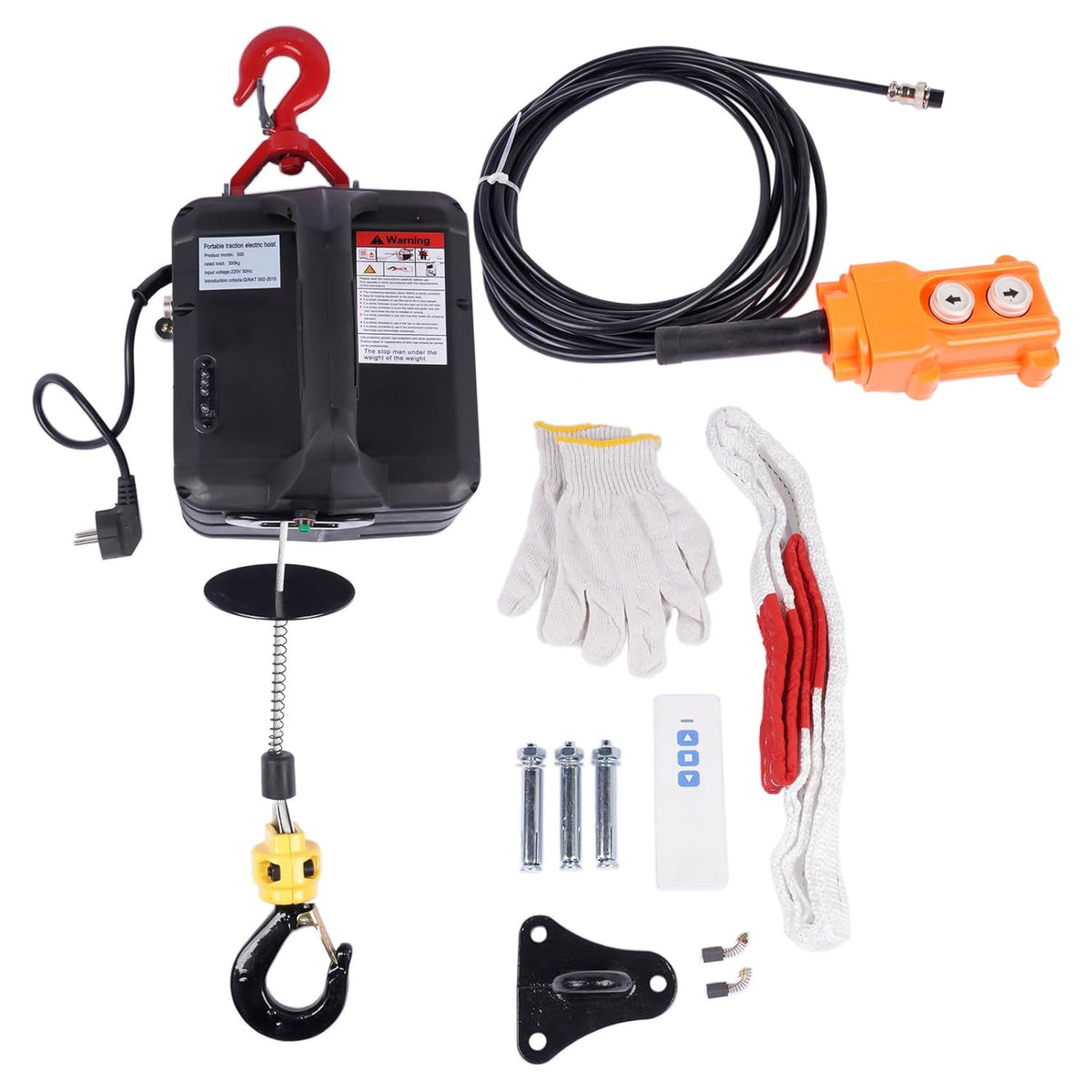 3-in-1 elektrische lier 1500 W, 500 kg draagbare elektrische lift met verbeterde infrarood eindschakelaar, verticaal en horizontaal tillen 120 m afstandsbediening Hopzty