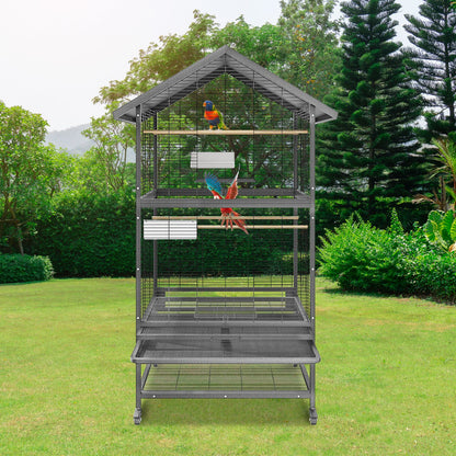 Vogelkooi – Vogelhuis – Vogelkooi Met Wieltjes – Vogelverblijf – Vogelkooi Zwart – Stevige Metaalconstructie – Mobiel Met Opbergruimte