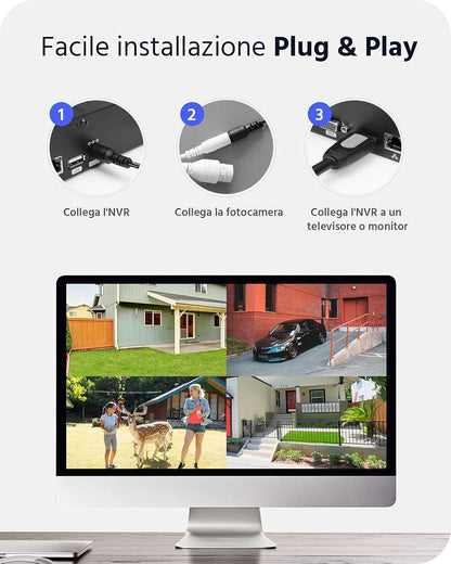 ANNKE 3MP WiFi-beveiligingscamerasysteem, 10 kanalen 5MP NVR en 4 draadloze camera's met 1TB harde schijf, ondersteuning voor IR-nachtzicht, 2-weg audio, detectie van mens, compatibel met Alexa