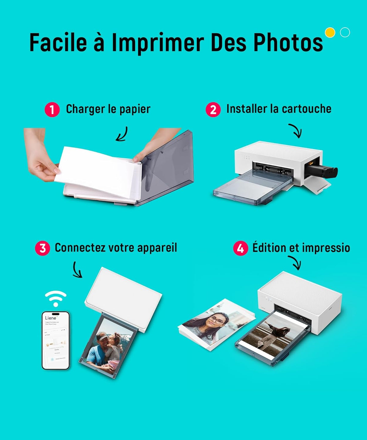 Liene Amber M100 WiFi Photo Printer with 20 Papers, 10 x 15 cm, Smartphone / PC, Premium Photo Printer, Portable Instant 300 DPI, Thermal Sublimation and Stable WiFi Connection - QUORE