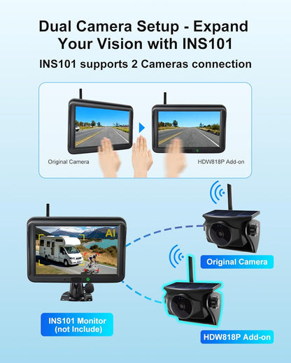 Draadloze Zonne Achteruitrijcamera Add-On, 1080P HD Nachtzicht, AI-Detectie, Magnetische Montage, 2,4 GHz Compatibel (Alleen Camera)