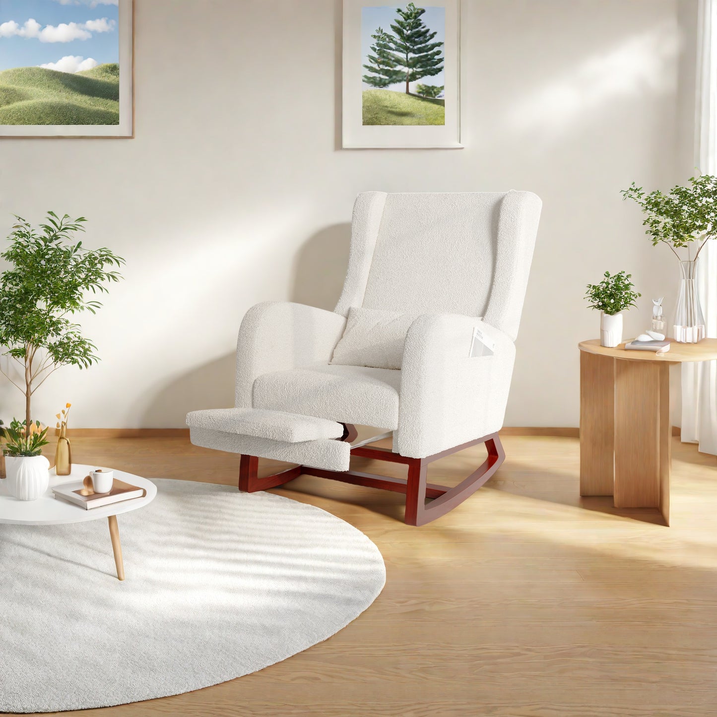 Schommelstoel – Relaxstoel – Fauteuil – Loungestoel – Voedingsstoel – Met Voetensteun – Linnen Stof – Hoge Rugleuning 64x67x99 cm
