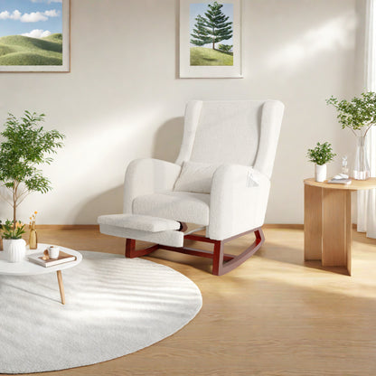 Schommelstoel – Relaxstoel – Fauteuil – Loungestoel – Voedingsstoel – Met Voetensteun – Linnen Stof – Hoge Rugleuning 64x67x99 cm