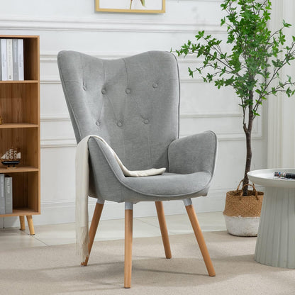 MEUBLE COSY Leunstoelen, relaxstoel, armleunstoel stoel, eenpersoonsbank met gestoffeerde en houten poten voor woonkamer slaapkamer kantoor Vanity, stof, grijs, 68x50x106cm