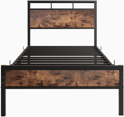 90 x 200 cm dubbel metalen bedframe met modern MDF-hoofdeinde, stevig lattenframe, opslag onder bed, zwart