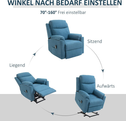 Elektrische Opstastoel – Relaxstoel – Tv-Stoel – Opstahulp Stoel – Seniorenstoel – Verstelbare Rugleuning Tot 160° – Ademend Linnenbekleding – Blauw