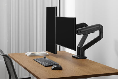 DIGITUS monitorbeugel – 2 schermen – tot 45 inch – draagvermogen 20 kg – mechanische veer – voor platte en gebogen monitoren – VESA 75x75 100x100 – draaien, zwenken, kantelen – zwart