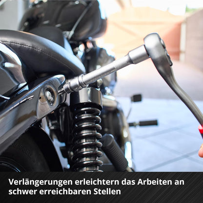 Originele Einhell Werkplaatskoffer E-Case 92 stuks (uitrusting, autodoppen, eindkappen, ratels, T-handgreep, E-koffersysteem)