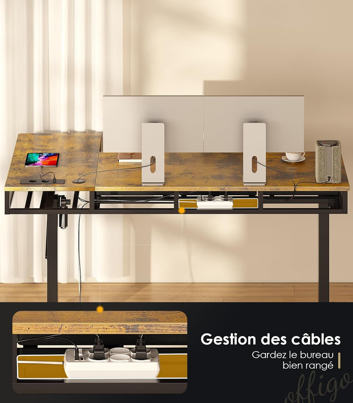 Zit Sta Bureau – Elektrisch Bureau – Hoekbureau – Verstelbaar Bureau – Gaming Bureau – 160x80 cm – 4 Laden – Stopcontact & USB