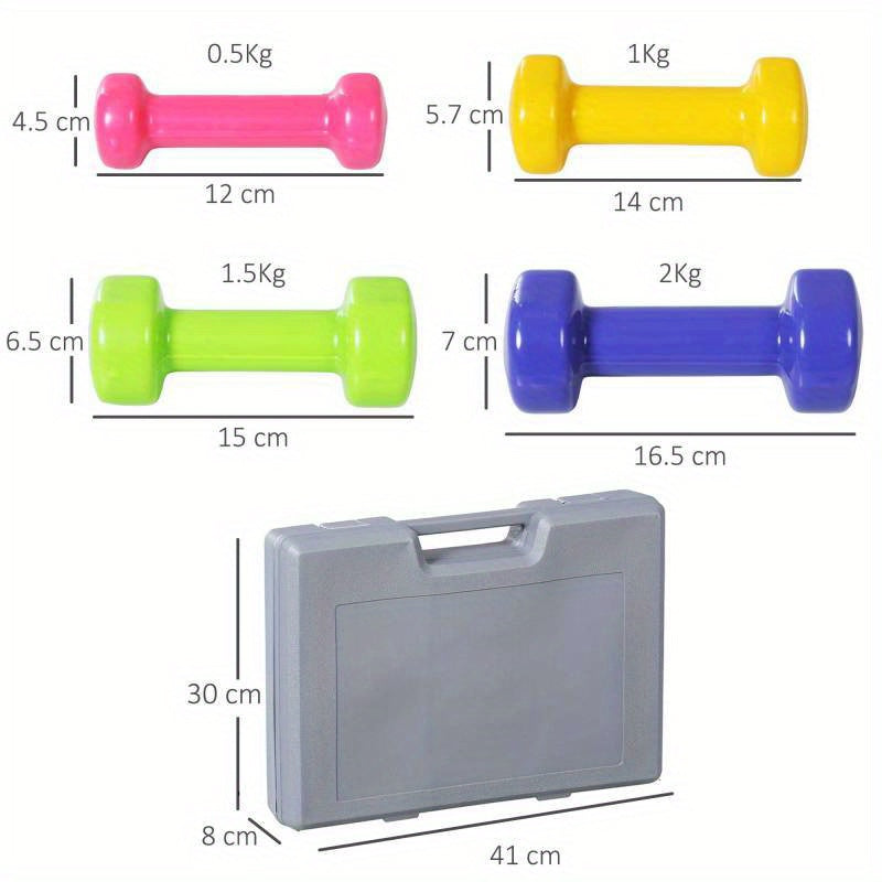 Dumbbells – Halters – Dumbbellset – Verstelbare Gewichten – Fitness Gewichten – 4 Paar 0,5-2 kg – Compact Ontwerp – Draagkoffer Met Antislip Grip