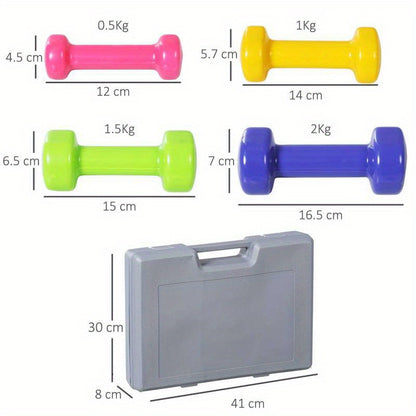 Dumbbells – Halters – Dumbbellset – Verstelbare Gewichten – Fitness Gewichten – 4 Paar 0,5-2 kg – Compact Ontwerp – Draagkoffer Met Antislip Grip