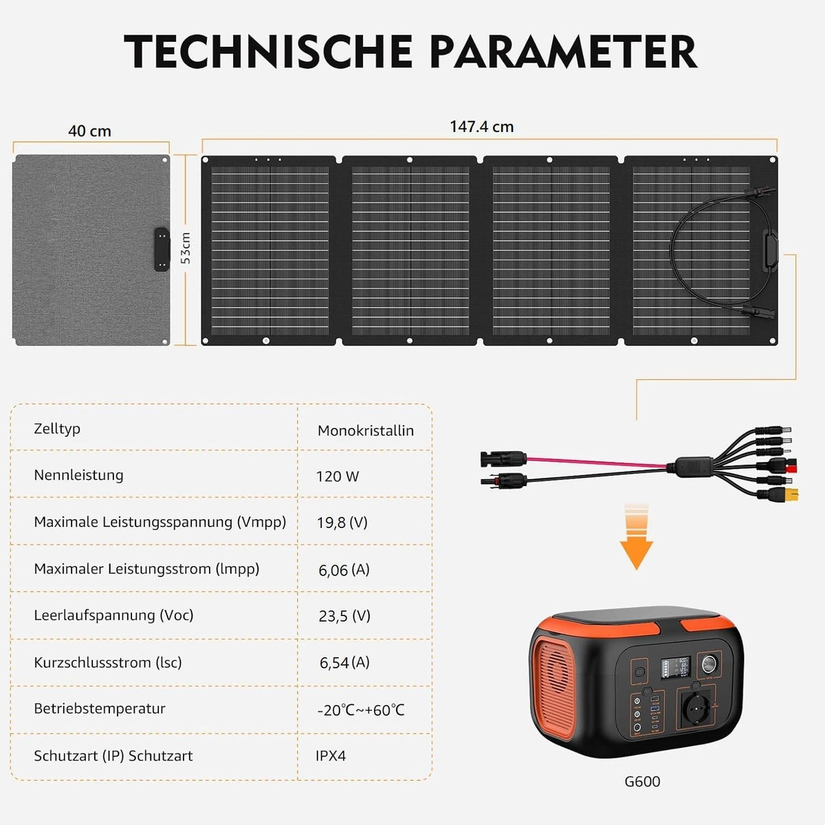 SinKeu 120 W opvouwbaar zonnepaneel, draagbare zonne-oplader met draagtas, waterdicht met 19,8 V 6 A MC4/Anderson/XT60/DC-uitgangen, ideaal voor powerstations, generatoren, camping, campers