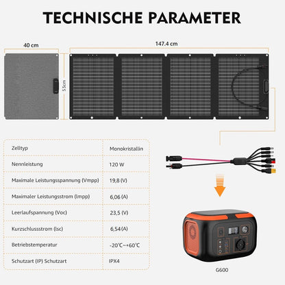 SinKeu 120 W opvouwbaar zonnepaneel, draagbare zonne-oplader met draagtas, waterdicht met 19,8 V 6 A MC4/Anderson/XT60/DC-uitgangen, ideaal voor powerstations, generatoren, camping, campers