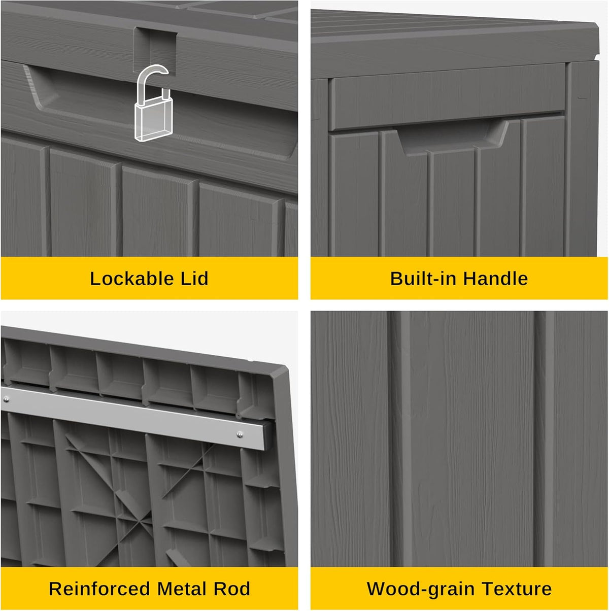 EAST OAK 60 gallon grote dekbox, outdoor opbergdoos met hangslot voor terrasmeubels, terraskussens, tuingereedschap, zwembadbenodigdheden, waterdicht en UV-bestendig, grijs (DB23001)