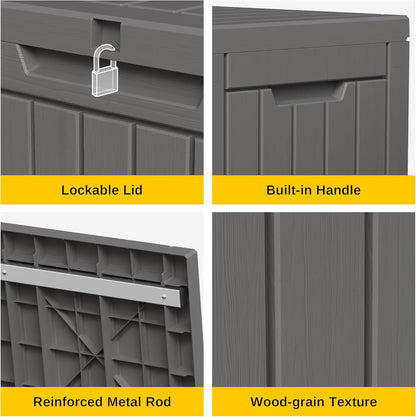 EAST OAK 60 gallon grote dekbox, outdoor opbergdoos met hangslot voor terrasmeubels, terraskussens, tuingereedschap, zwembadbenodigdheden, waterdicht en UV-bestendig, grijs (DB23001)