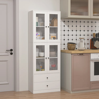 Keukenkast – Kast – Opbergmeubel – Dressoir – Ladekast – Wit – Glazen Deuren – Melamine Afwerking – Elektriciteitsvrij