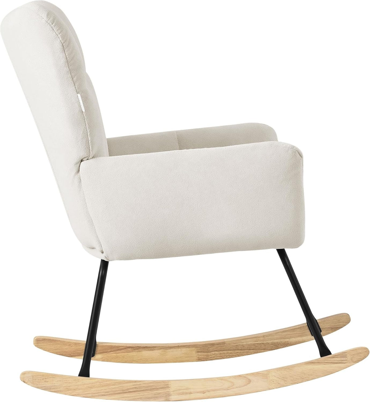 ML-Design Rocking Chair with Terry Cloth Upholstery, Upholstered Armchair with Wooden Sleds and Armrests for Living Room/Bedroom/Balcony, Beige Recliner with Wings