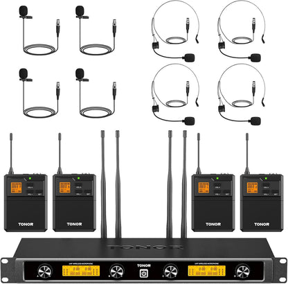 UHF Draadloos Microfoonsysteem Met Headset En Lavalier Microfoons – Draadloze Microfoonset – Headset Microfoon – Lavalier Microfoon – Bodypack Zender – Tot 90 Meter Bereik – 20 Instelbare Frequenties