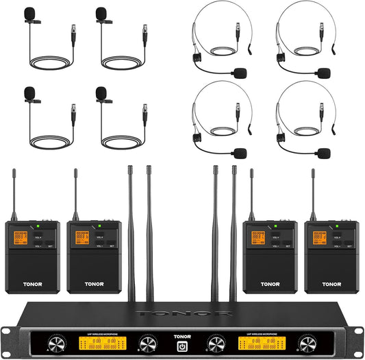 UHF Draadloos Microfoonsysteem Met Headset En Lavalier Microfoons – Draadloze Microfoonset – Headset Microfoon – Lavalier Microfoon – Bodypack Zender – Tot 90 Meter Bereik – 20 Instelbare Frequenties