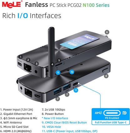 Mini PC – Mini Computer – Fanless PC – Micro PC – PC Stick – N100 Processor – 8GB RAM – 256GB SSD – Ventilatorloos – Compact Formaat