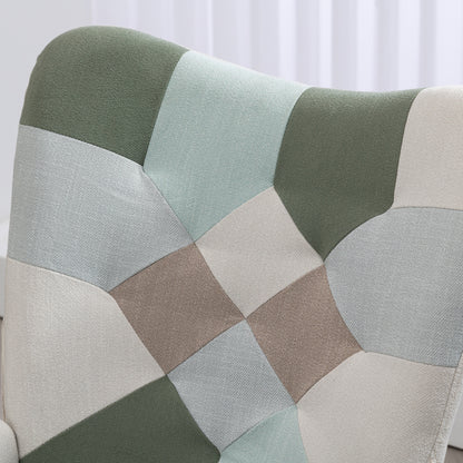 Relaxfauteuil – Fauteuil – Schommelstoel – Stoel – Zetel – Patchwork Stof – Schommelfunctie – Metalen Frame en Houten Poten – 85x69x98 cm