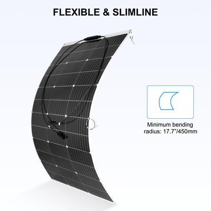 【120W 12V flexibele zonnepaneelkit】KOLLNIUN 120W ultradunne flexibele zonnepanelen+30A zonneladercontroller+T-connector+4 stuks zonnekabel+kabelbinder, PV-paneel voor balkon, camper, caravan, mariene