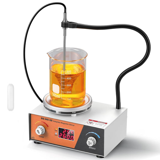 Bonviosin Magneetroerder, verwarmingsplaat, digitaal display, 2 liter, 700-2600 rpm, laboratoriummixer, 100 graden Celsius, met buigbare sensor-steunstaaf, 120 x 120 mm, magneetroerder, mixer, 180 W