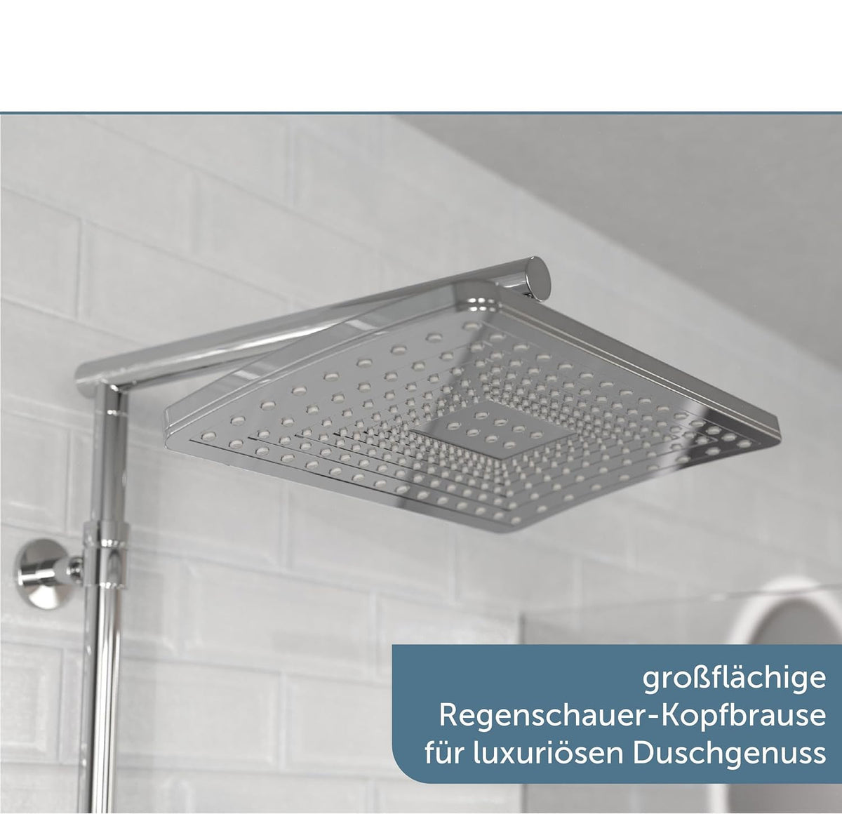 Douchesysteem – Doucheset – Douchezuil – Douchepaneel – Regendouche – Thermostaatkraan – Grote Regendouche 32x20 cm – Verstelbare Handdouche – Waterbesparend – Chroom