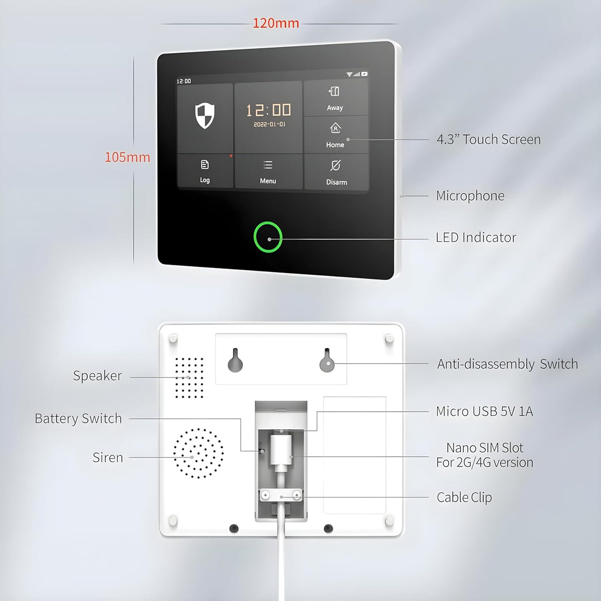 TECPEAK Draadloos huisalarmsysteem, wifi/GSM/4G met sirene-beveiliging, biedt een zeer efficiënte modus ter bescherming van je huis en kantoor (S1)
