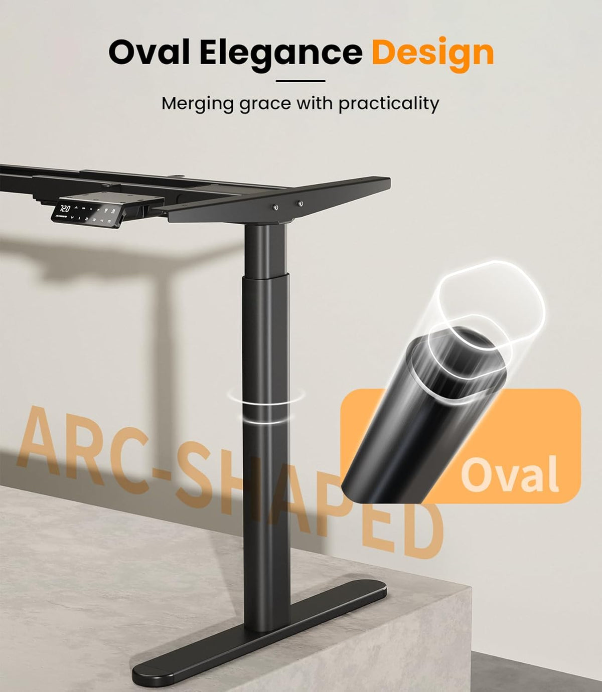 MAIDeSITe EL2 Pro Art in hoogte verstelbaar bureauframe, ovaal pootdesign, elektrisch in hoogte verstelbaar tafelframe, dubbele motor, draagvermogen 180 kg, met 4 geheugenbesturing en