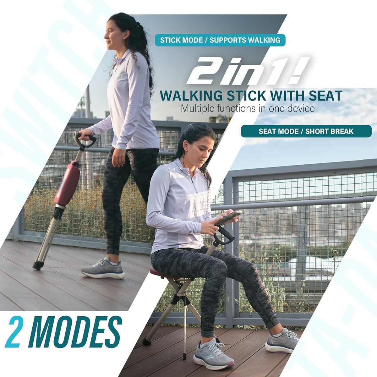 STEP2GOLD Ta-Da Stoel Serie 2 PRO, draagbare trekkingwandelstok, opvouwbare wandelstok met zitting, wandelstok met stoel, opvouwbare stoel, lichtgewicht aluminium, gemakkelijk te dragen en op te