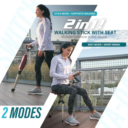 STEP2GOLD Ta-Da Stoel Serie 2 PRO, draagbare trekkingwandelstok, opvouwbare wandelstok met zitting, wandelstok met stoel, opvouwbare stoel, lichtgewicht aluminium, gemakkelijk te dragen en op te