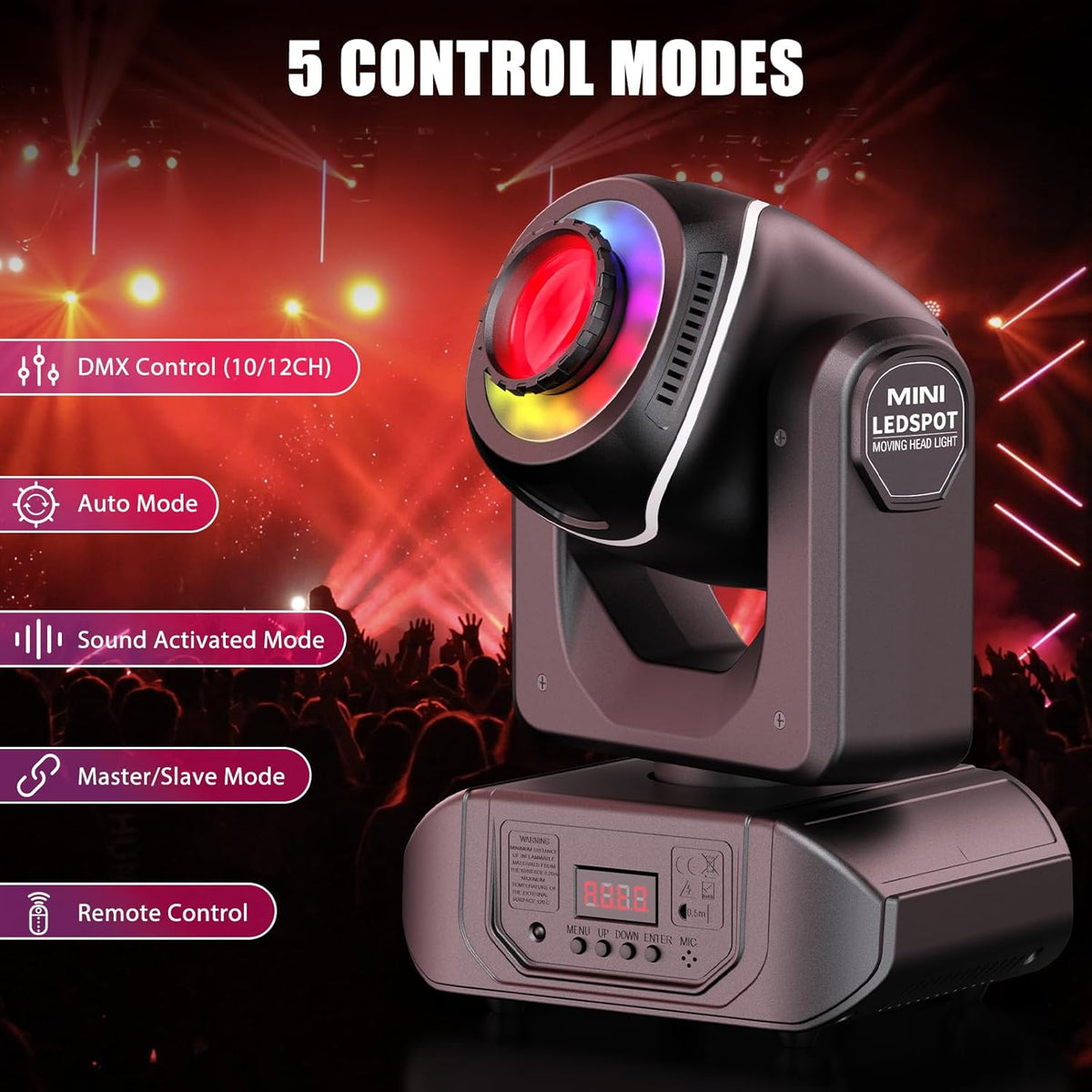 24 W Bewegende Kop Podiumlicht – Moving Head Licht – DJ Spot – Disco Verlichting – Feestverlichting – 8 Kleuren & 7 Patronen – 540° Pan & 215° Tilt