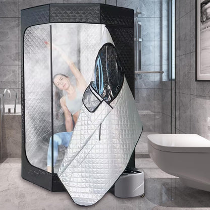 Sauna Sauna-tent, stoomgenerator voor saunakabine, 1200 W, voor thuis, draagbaar, timer en 9 temperatuurniveaus, met sauna, stoomgarnituur, 3 liter, inklapbare stoel met afstandsbediening, 180 cm (H)