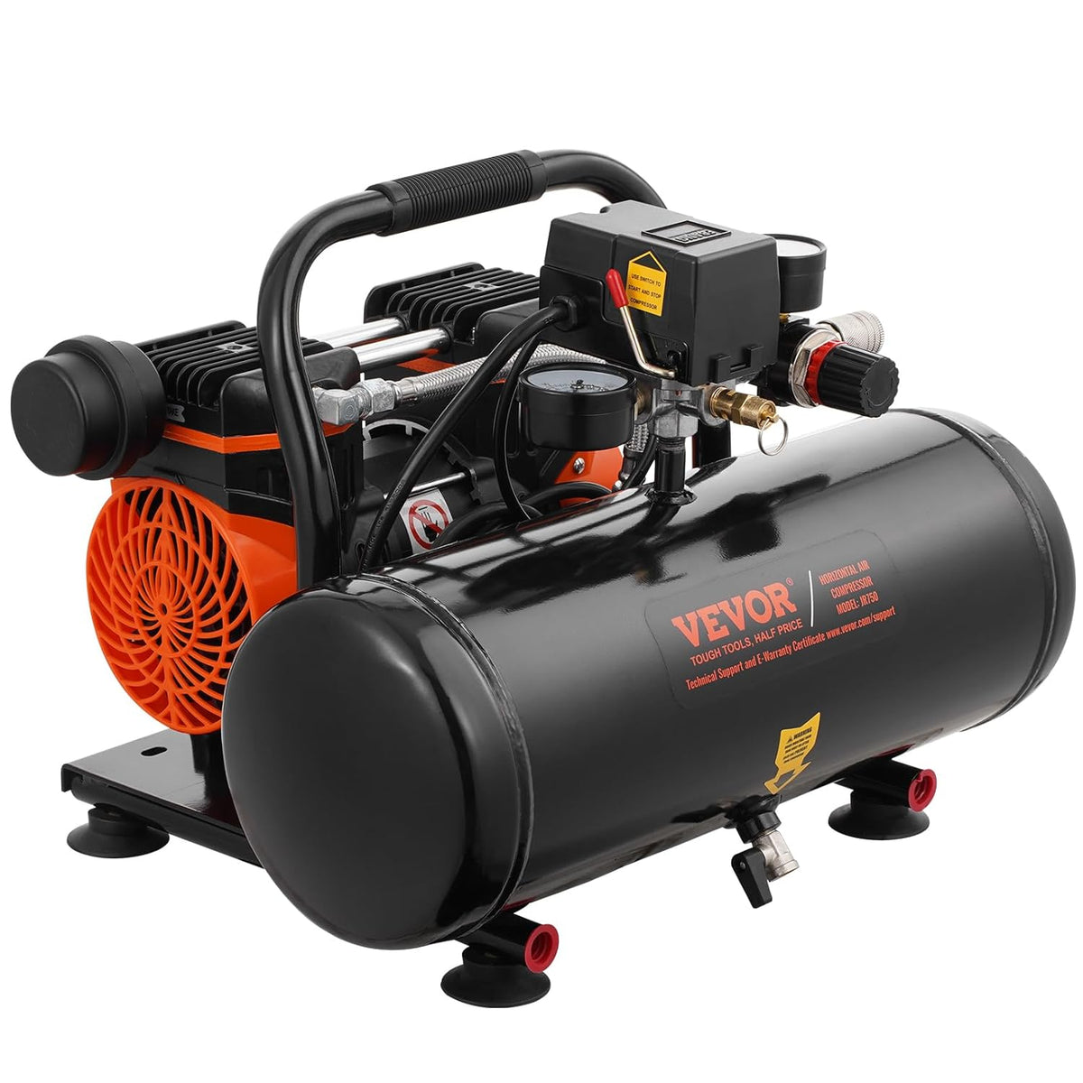 VEVOR Luchtcompressor, 8 l ketel, olievrije persluchtcompressor 860 W, 2,5 CFM, max. 120 PSI druk, 81 dB ultralichte compressor, fluistercompressor voor autoreparatie, bandenvulling, spuitlak