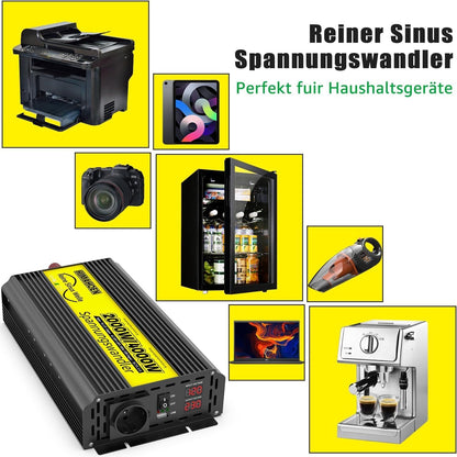 Spanningsomvormer, 2000 W/4000 W, zuivere sinusomvormer, DC 24 V naar AC 230 V, EU-stopcontact, dubbele lcd-digitale displayconverter voor campers, vrachtwagens, huishouden, bestelwagens