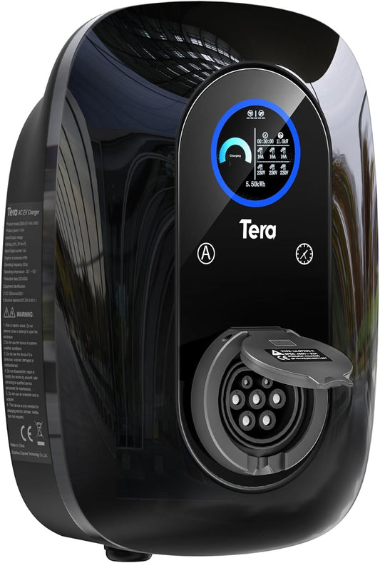 Tera EV-oplader met reservering 16 A, type 2, 11 kW, 400 V, Wallbox CE-gecertificeerd, handmatige stroomregeling, laadplanning voor alle EV-voertuigen, model W03, zwart