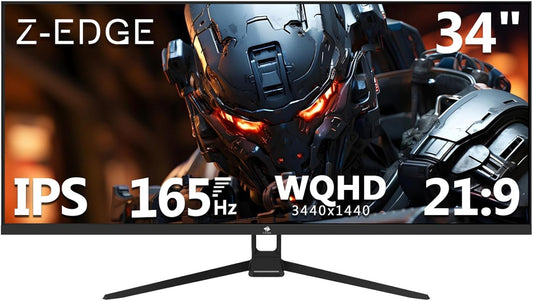 Z-Edge Gaming PC Screen 34'', UWQHD(3440x1440), 165Hz, IPS Panel, 1ms, Ultrawide Monitor 21:9, FreeSync, 300cd/m², 2*DP1.4 & HDMI2.0, RGB, Adjustable Slope, VESA 75 * 75mm (DP cable included)