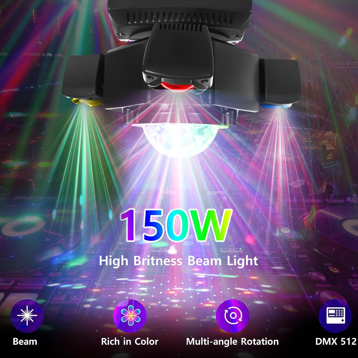 150 W Bewegingskop Stage Lichtstraal LED RGBW DMX512 scènes beweging hoofdlicht, geluidsgeactiveerd, podiumlicht, discolamp met afstandsbediening, feestlicht voor DJ bar, verjaardag, discobruiloft