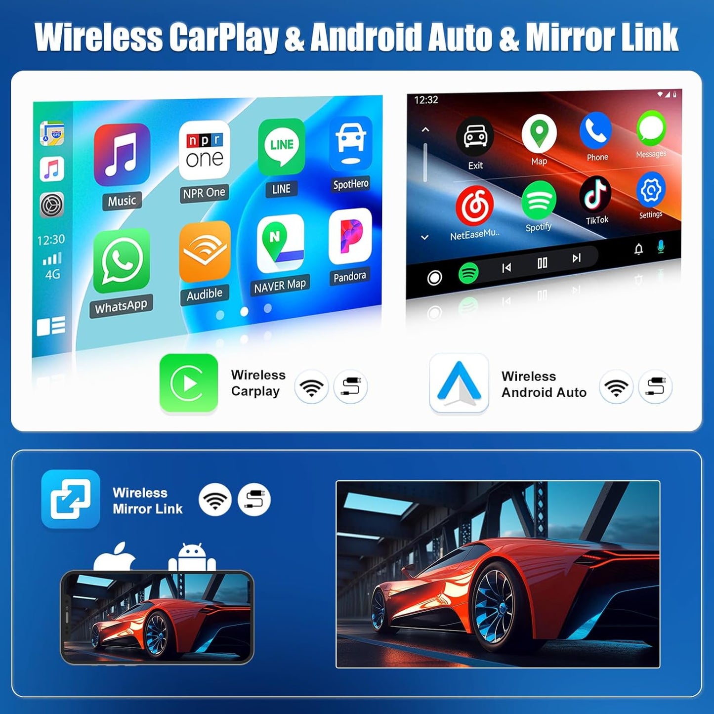 Android 15 Autoradio – 7 Inch Touchscreen – Draadloze CarPlay – Android Auto – GPS Navigatie – Bluetooth 5.0 – Inclusief Achteruitrijcamera – 64 GB Opslag