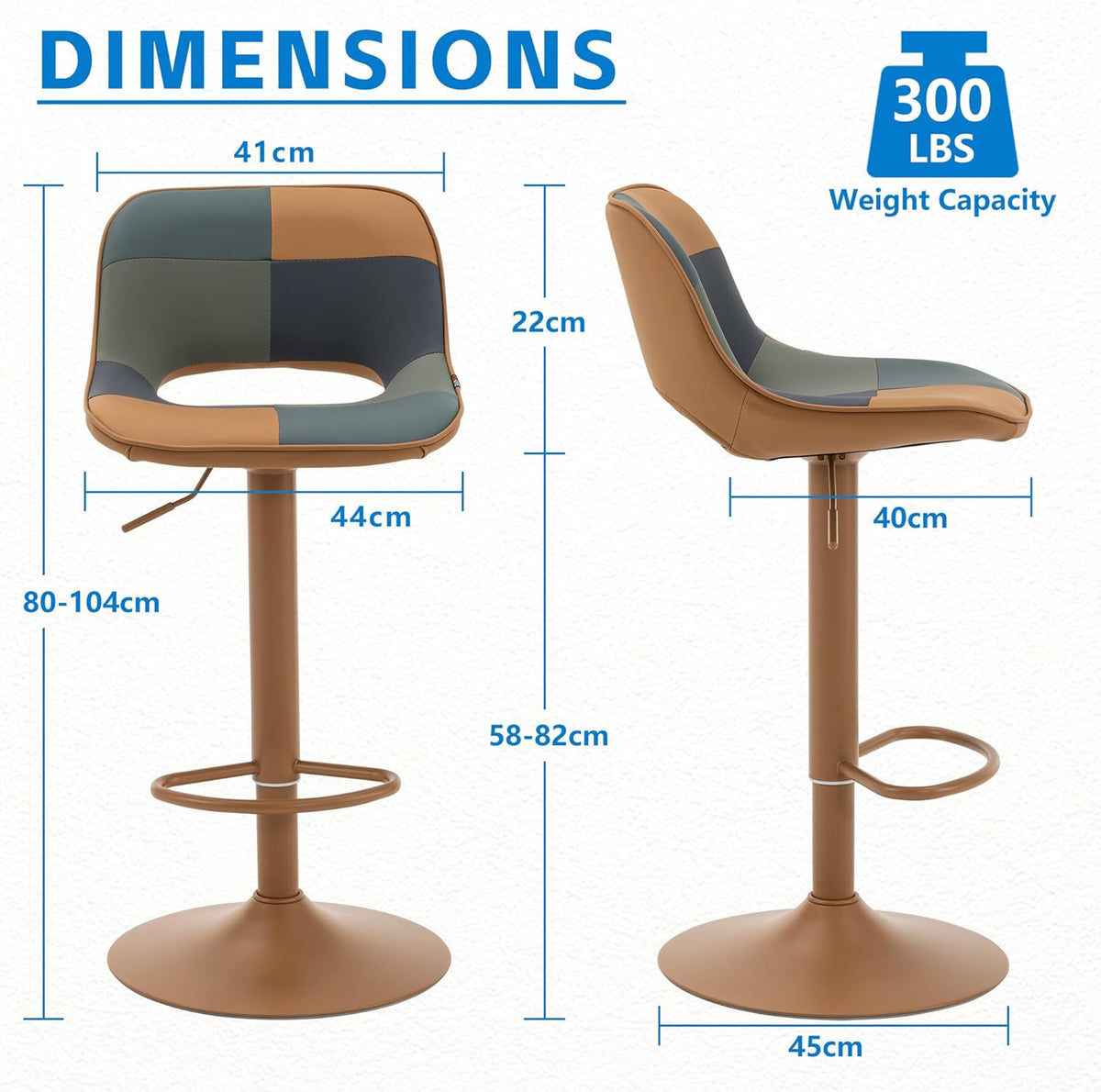 YOUNIKE Barkrukken 2-delige set, Boho Barkrukken in kleurrijke Patchwork-stijl, barstoelen, hoogteverstelbaar, draaibaar, keukenstoelen, Tresenstoel met lege rugleuning voor bartafel, geelgroen