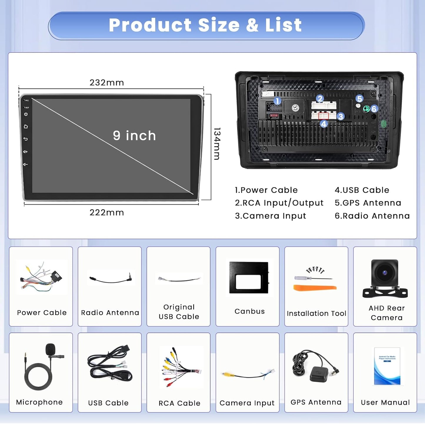 Android 15 Autoradio – Multimedia Systeem – Navigatie Unit – Touchscreen Radio – Bluetooth Autoradio – 9" IPS Scherm – 8-Core 4GB RAM 64GB Opslag